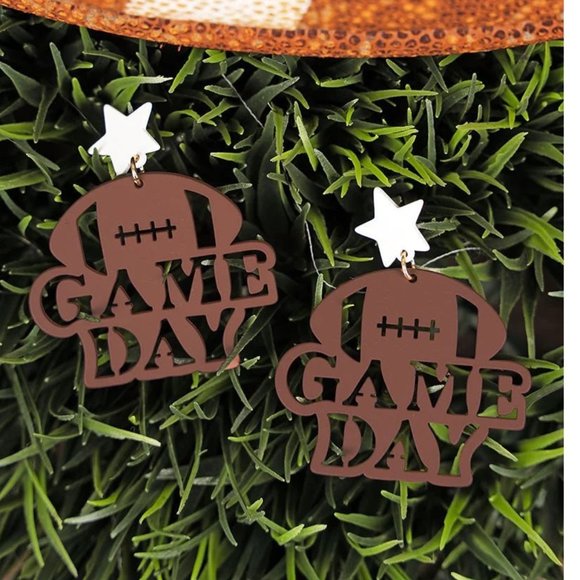 One Blessed Nana Jewelry - NWT  BOIUTIQUE   CUT-OUT GAME DAY BROWN AND WHITE FOOTBALL EARRINGS